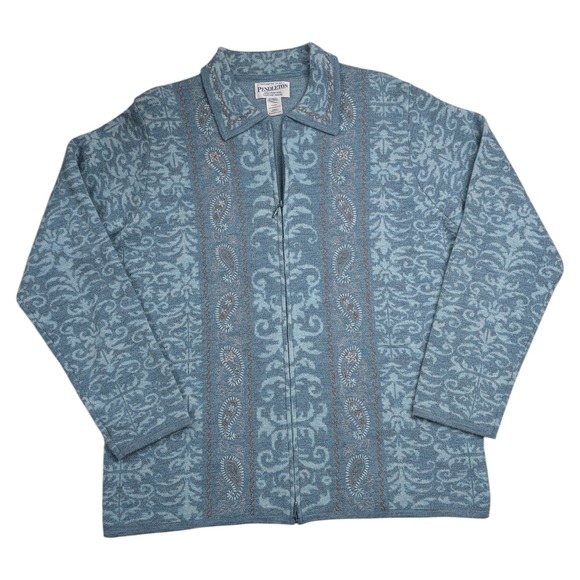 Pendleton Sweaters - Pendleton Virgin Wool Full Zip Cardigan Sweater Women Large Teal Granny Paisley